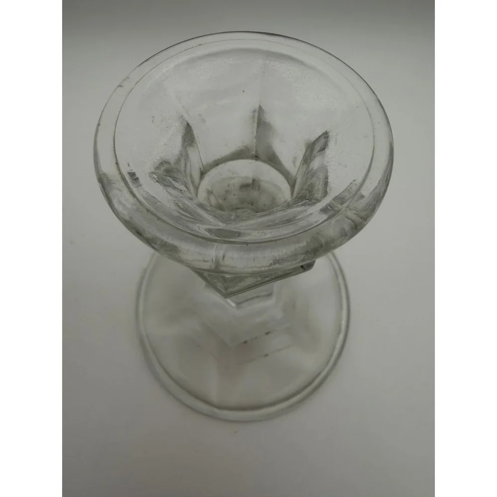 Vintage Clear Glass Hexagonal Base Taper Candlestick Holders Pair Set of 2
